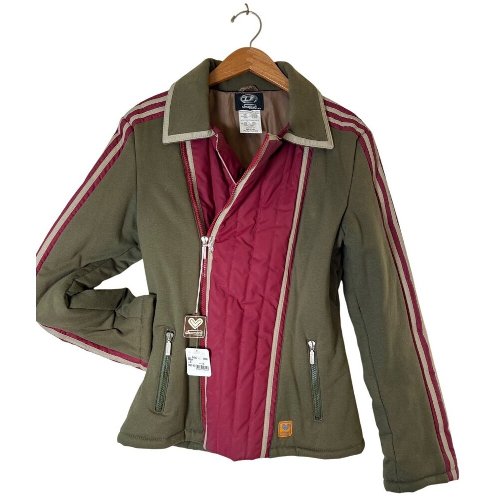 VTG NWT 90s DIESEL Women Size M Jacket Biker Moto Zip Green Red Color Block RARE